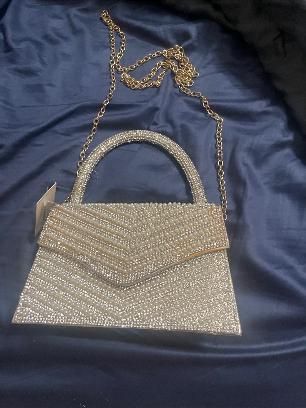 Francesca's Collections Silver Crystal Top-Handle Mini Bag